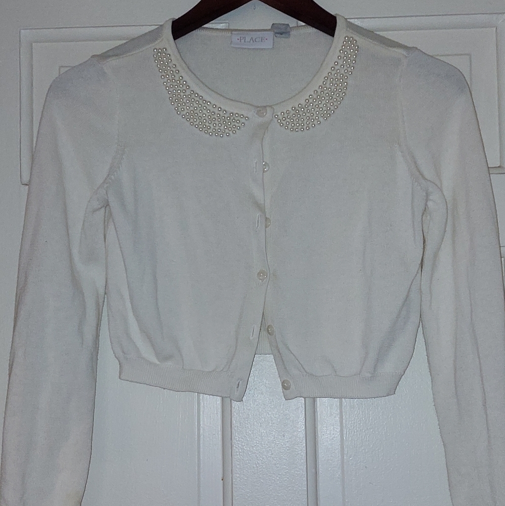 Place Cardigan w/ pearl collar detail, Color: off white